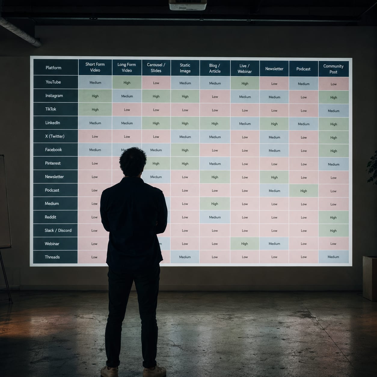 Person studying the Repurposing 101 platform and format map